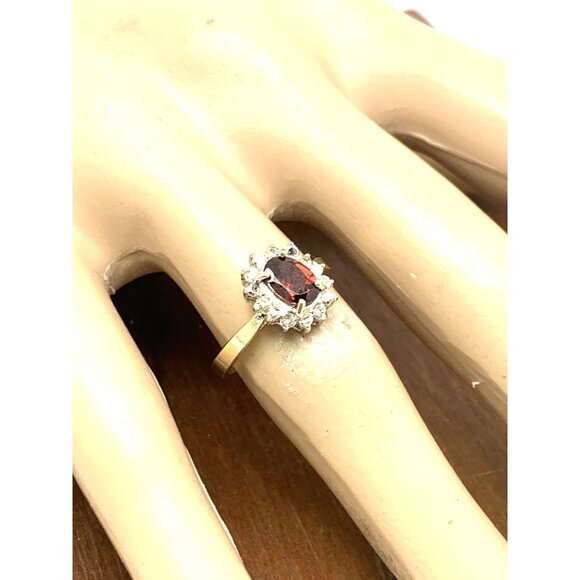 Red Gemstone Diamond Cocktail Ring 10k Yellow Gold Women's Estate Size 6.25 - Picture 6 of 13